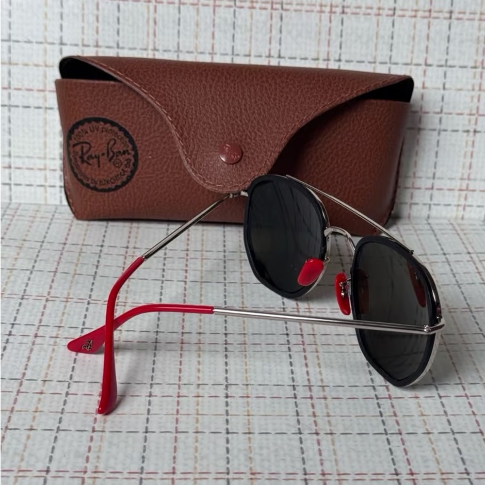 Ray-Ban Silver Sunglasses with Black Lenses and Red Accents